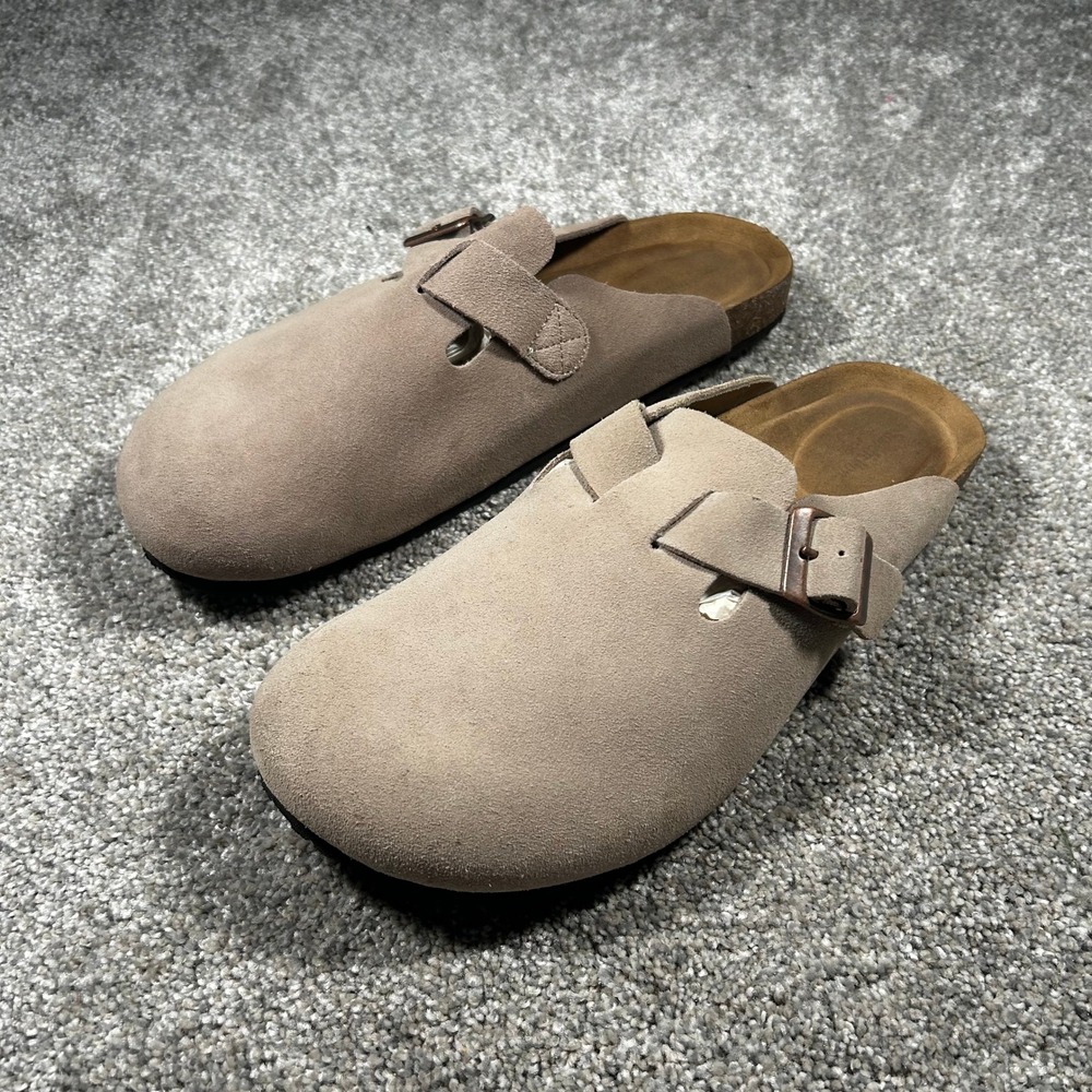 Goodfellow & Co Mens Suede Clog Mules Tan Taupe Buckle Slip On Shoes Size 11